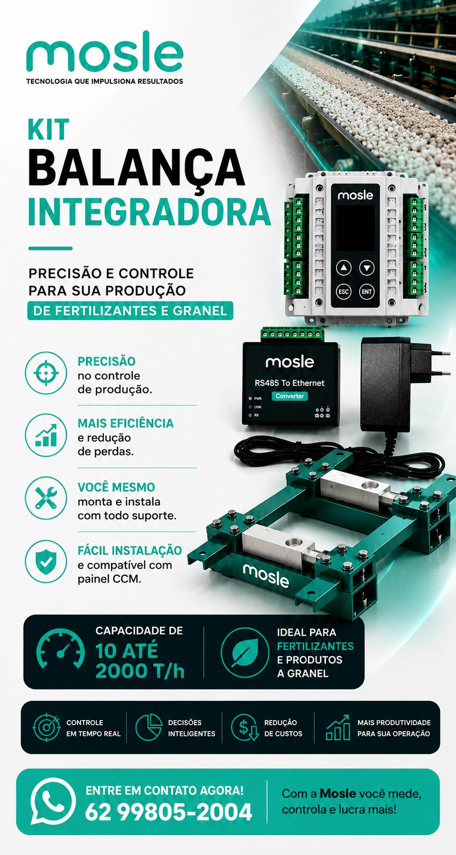 Kit Balança Integradora Mosle — precisão e controle para fertilizantes e granel